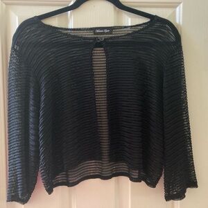 Black Sheer Knit Sweater Long Sleeve Loose Fit One Button